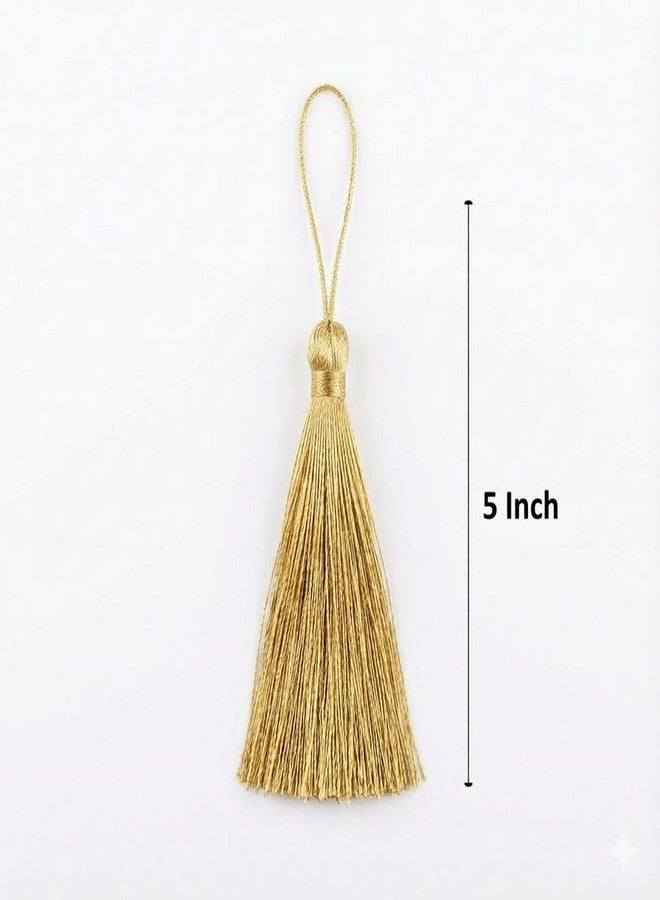 Srajan Handmade Long Zari Tassels for DIY Wall Crafts, Home Dcor, Keychains, Outfits, and Bookmarks - Pack of 20, Decorative Tassels in Golden Colors, Durable & Handmade - Image 2